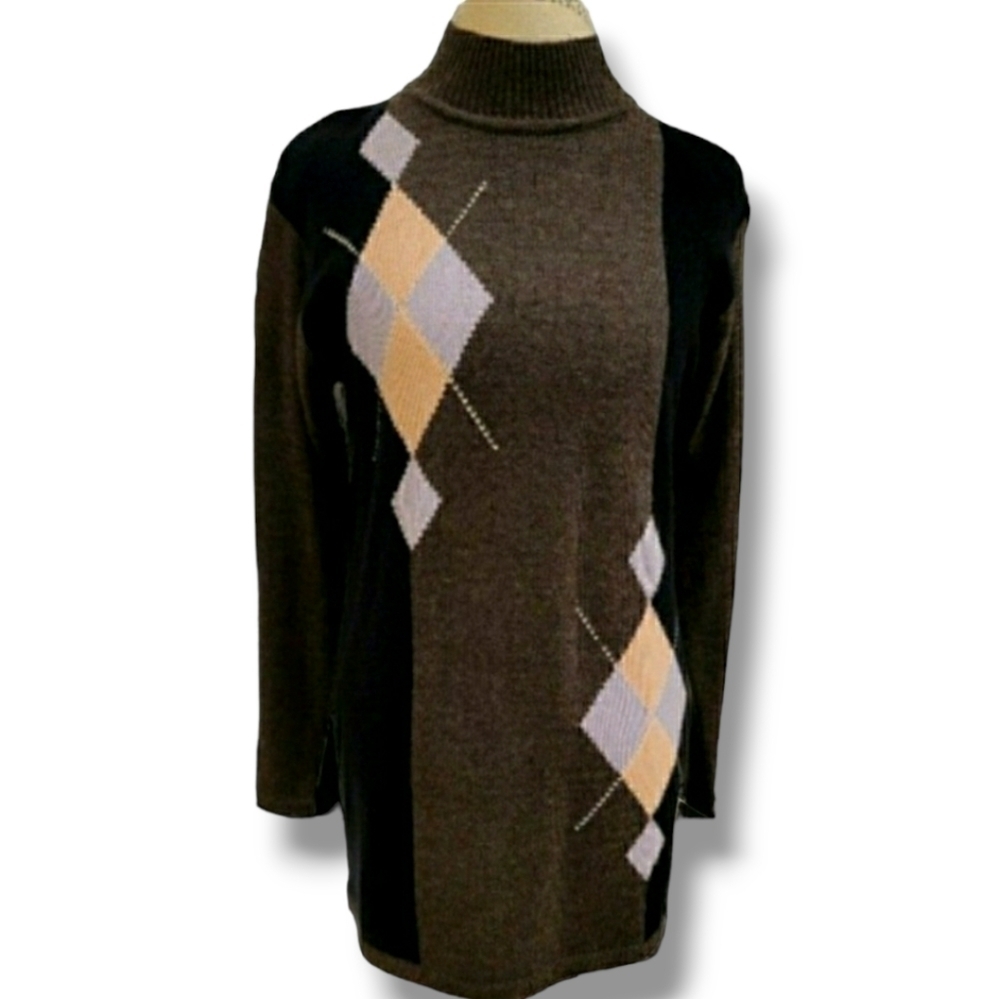 Amanda Smith Vintage Lambswool Blend Sweater Argyle Tunic - Size Medium